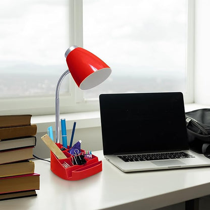 Simple Designs LD1067-RED Compartmental Desk Lamp with iPhone/iPad/Tablet Stand, Bendable Gooseneck, for Office, Living Room, Nightstand, Library, Entryway, Red - LeafyLoom