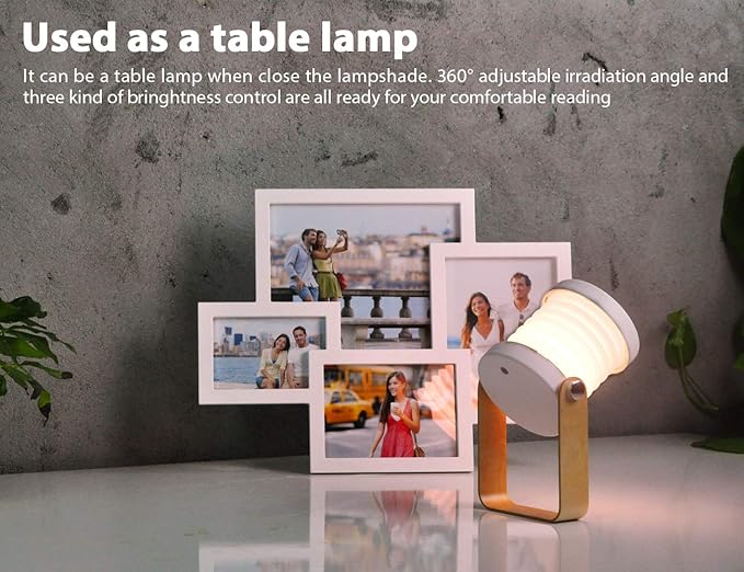 Rechargeable Portable Folding LED Lantern Lamp, WYNK Battery Operated Reading Light Table Lamp Outdoor Lamp Desk Lamp, Dimmable Multifunctional Night Light, Bedside Lamp for Bedroom - LeafyLoom