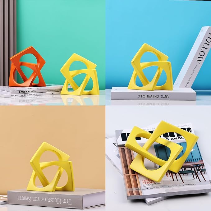 DOVDOV Geometric cube knot decorations, abstract geometric statue, yellow home decor accents for room office shelf coffee table entryway desktop small ornaments. - LeafyLoom