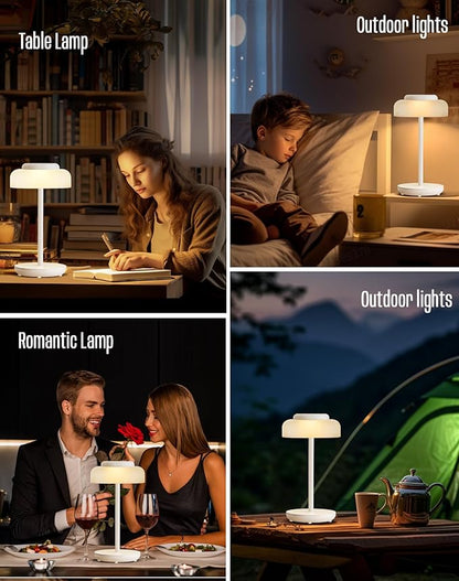 QiMH Battery Operated LED Table Lamp, 5000mAh Cordless Desk Lamp with 3 Level Brightness Touch Control, Mini Rechargeable Night Light for living room, Bedroom, outdoor bar (White) - LeafyLoom