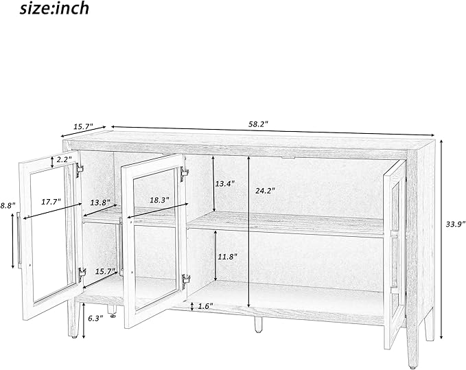 Merax Wood Sideboard, Buffet Cabinet with Storage & 3 Tempered Glass Doors, Built-in Adjustable Shelf, for Living, Dining Room and Kitchen, Brown - LeafyLoom