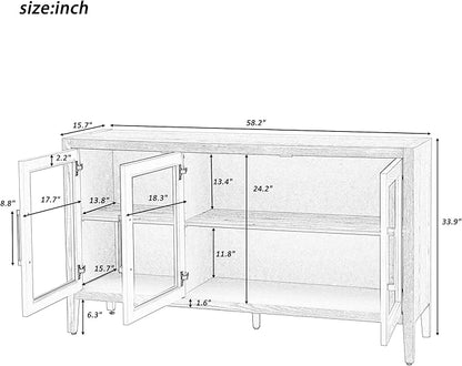 Merax Wood Sideboard, Buffet Cabinet with Storage & 3 Tempered Glass Doors, Built-in Adjustable Shelf, for Living, Dining Room and Kitchen, Brown - LeafyLoom