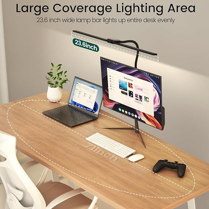 LED Desk Lamp for Home Office, Double Head Computer Desk Lights with Clamp & Wireless Remote, 12 Lighting Modes, Flexible Gooseneck Adjustable Smart Table Reading Study - LeafyLoom