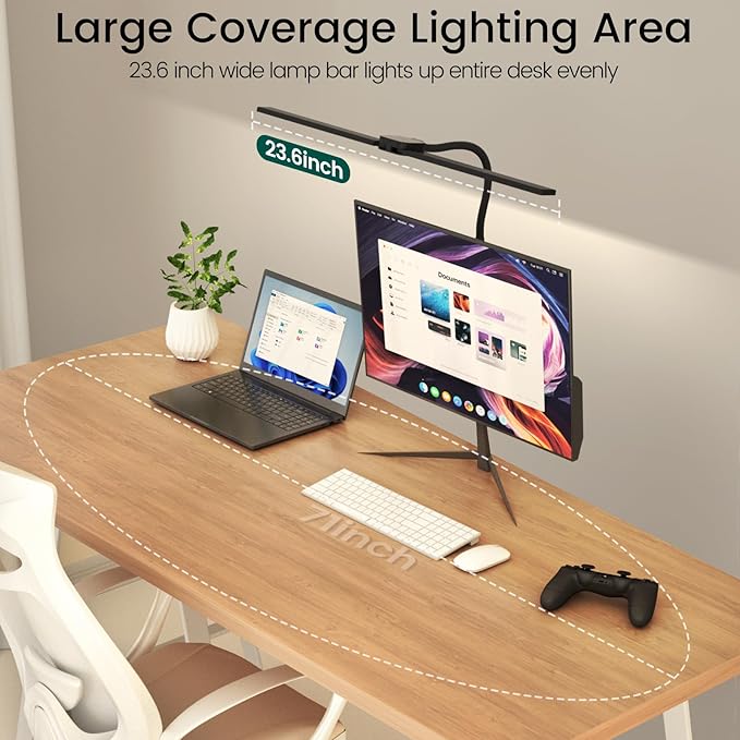 LED Desk Lamp with Wireless Remote, Dual Screen Computer Monitor Desk Lamps for Home Office, Eye Protection Modern Table Light Adjustable Flexible Gooseneck, for Architect Studio Working Reading - LeafyLoom