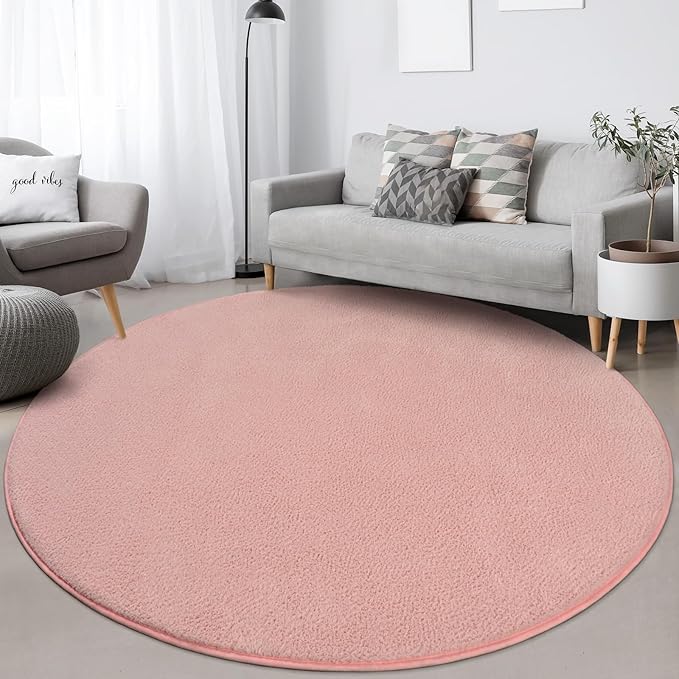 Round Area Rugs for Bedroom Living Room, 4x4 Pink Super Soft Comfy Thickened Memory-Foam Indoor Circle Carpets, Modern Aesthetic Minimalist Carpet for Boys Girls Adults Nursery Home Décor - LeafyLoom