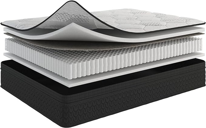 Ottomanson 12" King Mattress in a Box Made in USA, Medium-Firm Mattress, Hybrid Mattress Cool Improved Airflow with Edge to Edge Pocket Coil, Bed in A Box, Ottopedic - LeafyLoom