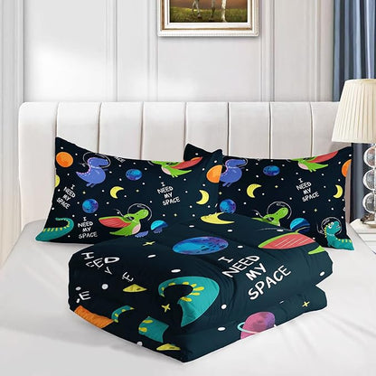 Datura home Dinosaur Space Dinos Comforter Bedding Set for Boys Kids Children,Celestial Bodies Colorful Dinosaur Print Bedding Set with 1 Comforter and 2 Pillowcases(Dinosaur Full) - LeafyLoom