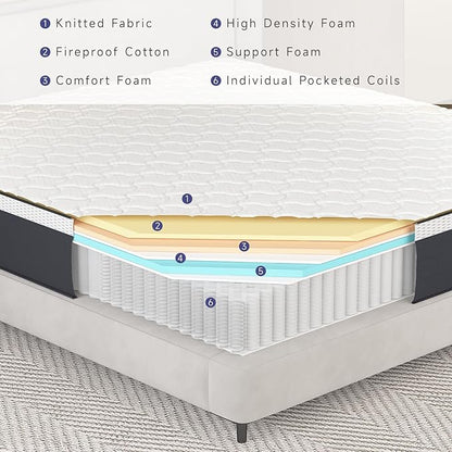 10 Inch Hybrid Twin Mattress, Twin Box Spring Mattresses with High Density Foam, Twin Size Innerspring Foam Mattress in a Box, White Grey Mattresses Bed with Medium Firm Feel, 75x38x10 inch - LeafyLoom