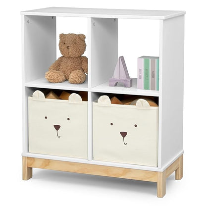 Delta Children babyGap Charlie 6-in-1 Convertible Crib + Brannan Bear Bookcase with Bins + Brannan Bear Wall Shelf with 4 Hooks, Bianca White (Bundle) - LeafyLoom