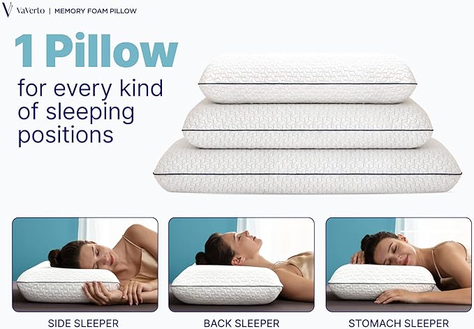 Gel Memory Foam Pillow 2 Pack - Standard Size - Ventilated, Bed Pillows with Viscose Made from Bamboo Pillow Cover,Cooling, Contoured Support - LeafyLoom