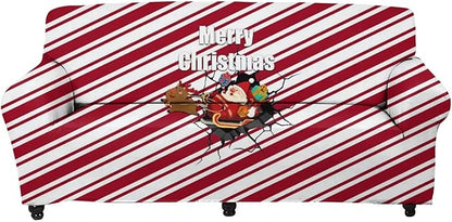 FKELYI Merry Christmas Sofa Cover Slipcover Red Santa Claus Reindeer Print Super Soft Sofa Couch Cover Durable Anti-Slip Furniture Protector-XL FKELYI