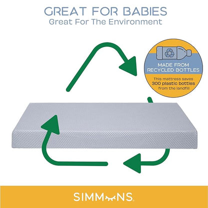 Simmons Kids Foundry 6-in-1 Convertible Baby Crib, Rustic Grey with Matte Black + Quiet Nights Breathable Crib Mattress with Removable/Machine Washable Cover (Bundle) - LeafyLoom