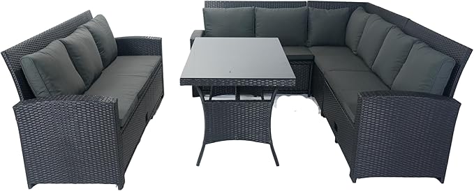 5 Pieces Outdoor Rattan Patio Furniture Sectional, Seater Conversation Set with 3 Storage Under Seat Wicker + Dark Grey Cushion for Backyard, Deck, Poolside, Zl-Black - LeafyLoom