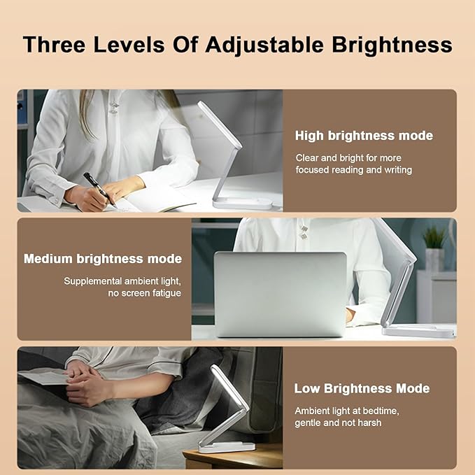 LED Desk Lamp for Office Home & Battery Operated Lamp Rechargeable Lamp Foldable & Portable Light, LED Desk Light Strip, 3 Brightness Dimmable Small Desk Lamp Wireless Reading Lamp - LeafyLoom