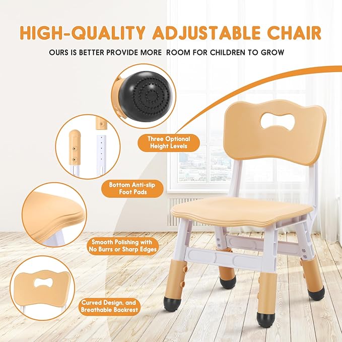 kids chair adjustable height Children chairs suitable for Children age 2-8 with foot covers for home classroom kindergarten and children's venues two-pack - LeafyLoom