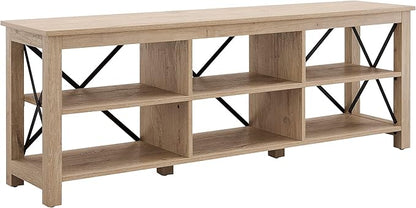 Henn&Hart Rectangular TV Stand for TV's up to 80" in White Oak, Electric Fireplace TV Stands for the Living Room - LeafyLoom