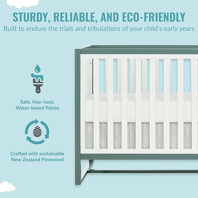 Arlo 5-in-1 Convertible Crib in Jungle Green, JPMA Certified, 3 Mattress Height Settings, Non-Toxic Finish, Made of Sustainable and Sturdy Pinewood - LeafyLoom