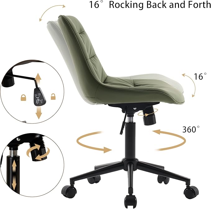 Kidol & Shellder Armless Office Chair Desk Chair Comfy Makeup Vanity Chair with Back Ergonomic Swivel Chair Home Office Desk Chairs with Wheels Computer Chair Bedroom Accent Chair(Olive Green) - LeafyLoom