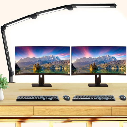 LED Desk Lamp with Clip, Multi-Angle Flexible 4-Segment 3-Light Source Office Desk Lamp, Clip-on Eye-Care 4 Color Temperature Modes&5 Brightness, Table Lamp for Home Office Studio Study Nail - LeafyLoom