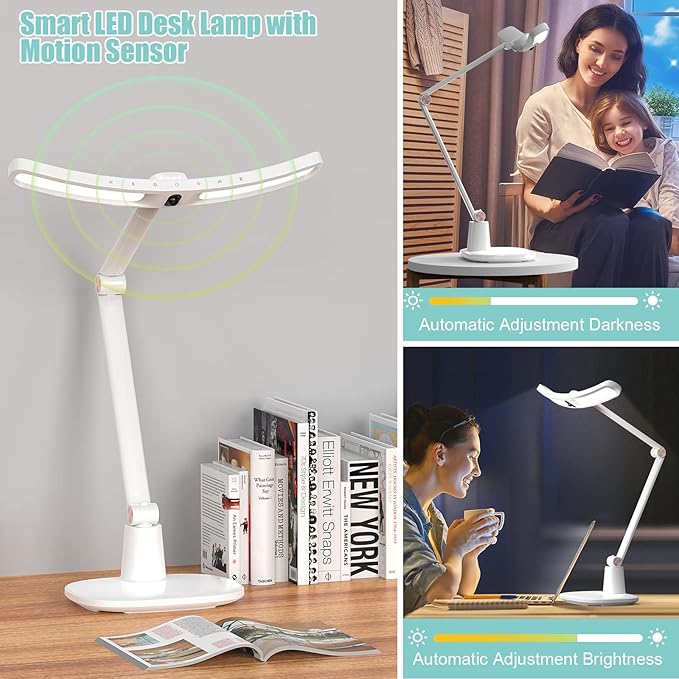 LED Desk Lamp for Home Office, Touch Desk Light Eye-Caring Table Lamp Dimmable with Monitor Sensor Adjustable Swing Arm Desk Lamp for Working Studying Reading Study Ultrawide Bright - LeafyLoom