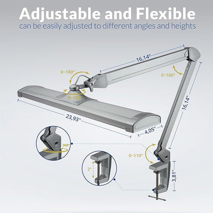 Super Bright 2,300 Lumens Powerful Professional Eye Care LED Desk Lamp, Brightness & Color Temperature Adjustable, Task Light for Home, beauty, Crafting, Office, Workbench (CCT, Dimmable, Silver) - LeafyLoom