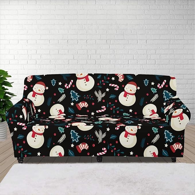 FKELYI Christmas Decor Sofa Couch Cover Cute Snowman Furniture Protector Easy Going Stretch Sofa Slipcover for Indoor Washable Sofa Slipcovers XL FKELYI