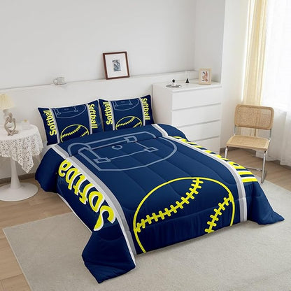 Feelyou Kids Softball Comforter Set Twin Size Sports Game Bedding Set for Boys Girls Teens Bedroom Decor Baseball Comforter Softball Gaming Theme Duvet Set with 1 Pillow Case - LeafyLoom