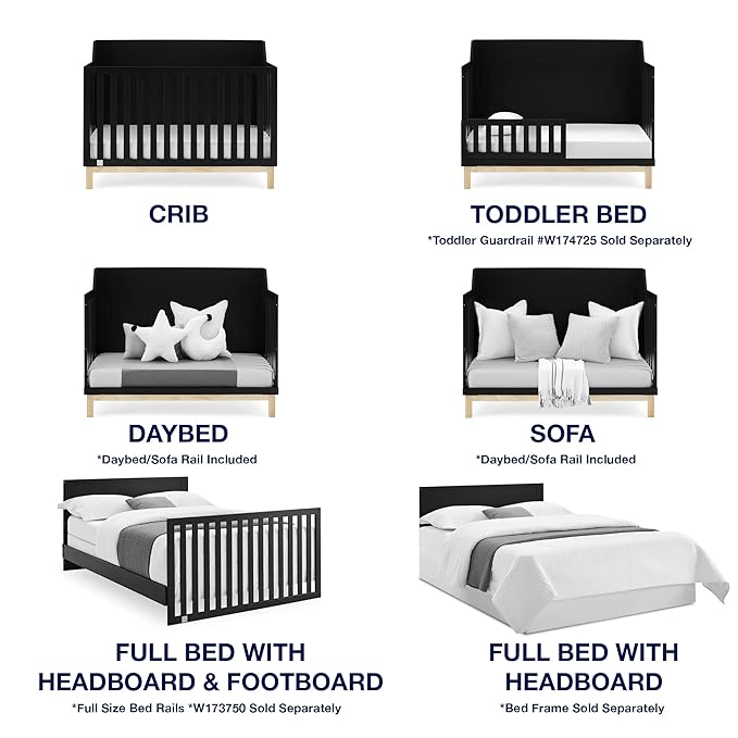 babyGap by Delta Children Oxford 6-in-1 Convertible Crib TrueSleep 2-Stage Deluxe Crib and Toddler Mattress (Bundle), Ebony/Natural - LeafyLoom