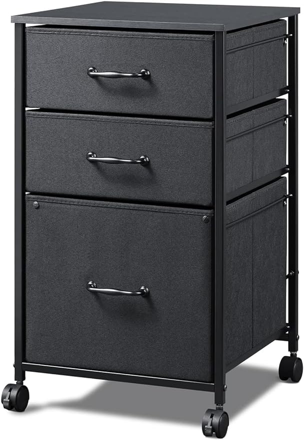 DEVAISE Mobile File Cabinet, Rolling Printer Stand with 3 Drawers, Fabric Vertical Filing Cabinet fits A4 or Letter Size for Home Office, Black - LeafyLoom