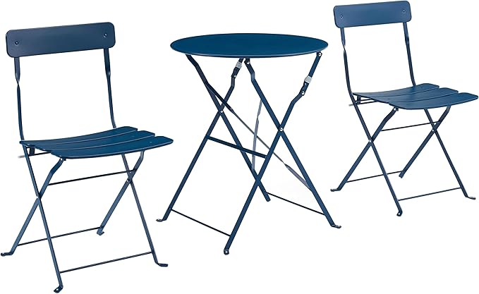 Crosley Furniture CF7390-NV Karlee Retro Metal Indoor/Outdoor 3-Piece Bistro Set with Table and 2 Chairs, Navy - LeafyLoom