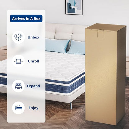 Queen Mattress,10 Inch Hybrid Mattress in a Box, Gel Memory Foam Mattress, Individually Wrapped Pocket Coils Innerspring Mattress, Motion Isolation, Medium Firm, Soft & Breathable Knitted Fabric - LeafyLoom