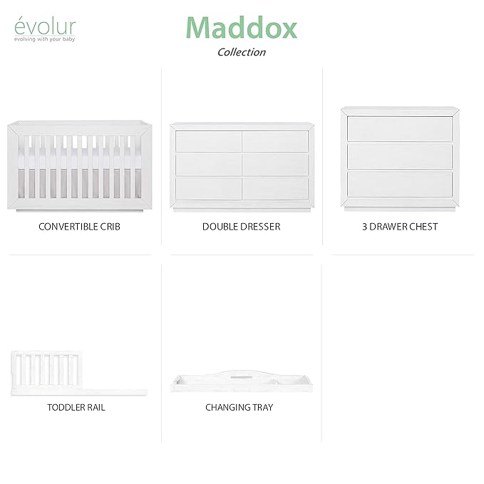 Dream On Me Evolur Maddox Modern Crib, Weathered White - LeafyLoom