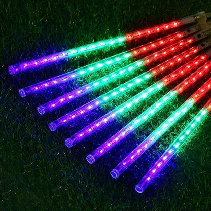 Meteor Shower Lights UL Certified 192 LED Falling Rain Lights with 30cm 8 Tubes rain Drop Christmas Icicle Cascading Lights for Xmas Halloween Decorations Party Holiday Garden Tree,Multicolor Weepong