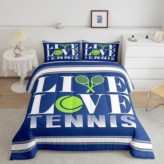 Feelyou Kids Tennis Comforter Set King Size Tennis Ball Bedding Set for Boys Girls Teens Bedroom Decor Ball Gaming Comforter Women Men Gift for Tennis Lover Duvet Set with 2 Pillow Case - LeafyLoom