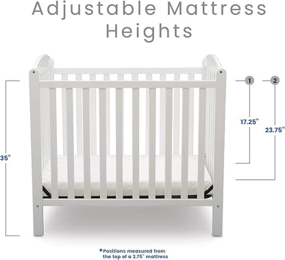 Delta Children Emery Mini Convertible Baby Crib with 2.75-inch Mattress, Bianca White - LeafyLoom