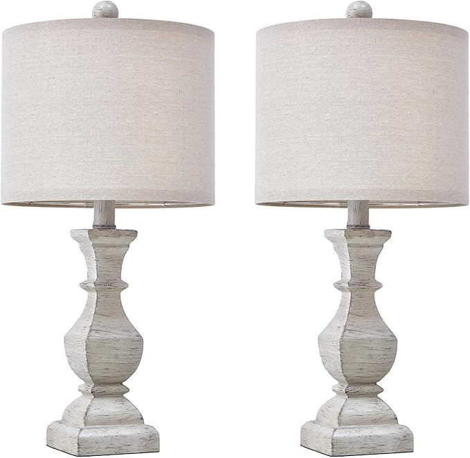 PoKat 20.5'' Table Lamps Set of 2, Vintage Bedside Lamps for Bedroom, Farmhouse Lamp for Living Room, Small Lamp for Nightstand, Retro Side Table Lamp, Beige - LeafyLoom