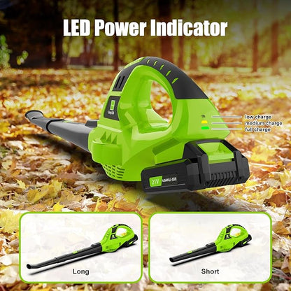 Leaf Blower Cordless,4.0Ah 21V Handheld Electric Leaf Blower with Battery and Charger, 2 Speed Mode, Lightweight Battery Powered Blowers for Lawn Care, Patio, Yard, Sidewalk,Snow Blowing - LeafyLoom