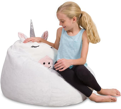 Posh Creations Cute Soft and Comfy Bean Bag Chair for Kids, Large, Animal - White Unicorn - LeafyLoom