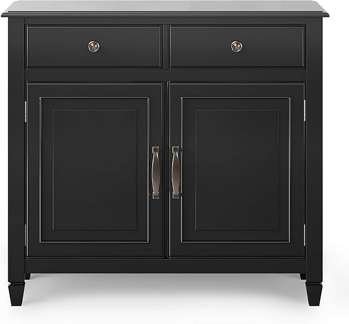 SIMPLIHOME Connaught SOLID WOOD 40 inch Wide Traditional Entryway Storage Cabinet in Black for the Living Room, Entryway and Family Room - LeafyLoom