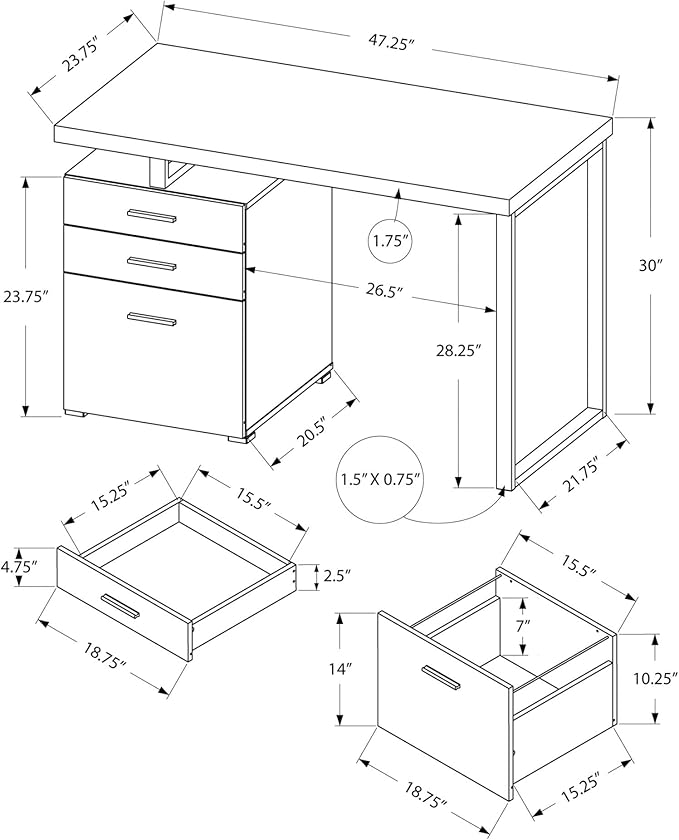 Monarch Specialties I 7647 Computer Desk, Home Office, Laptop, Left, Right Set-up, Storage Drawers, 48" L, Work, Metal, Laminate, Grey, Black, Contemporary - LeafyLoom