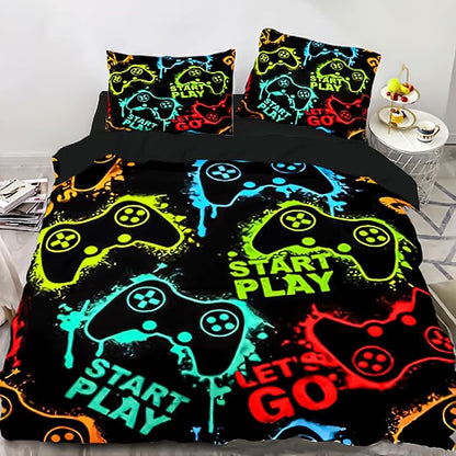 Kids Comforter Bedding Set Twin Size, 3 Piece Super Soft Breathable Print Kids Bedding Sets for Boys, Machine Washable Durable Comforter Set with Comforter and 2 Pillowcases (Twin, GamePad) - LeafyLoom