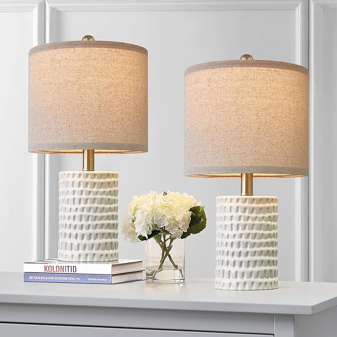 PORTRES 18.25" Modern Accent Ceramic Table Lamp Set of 2 for Bedroom White Desk Decor Bedside Lamps for Living Room Study Room Office Dorm Farmhouse Nightstand Lamp End Table Lamps - LeafyLoom