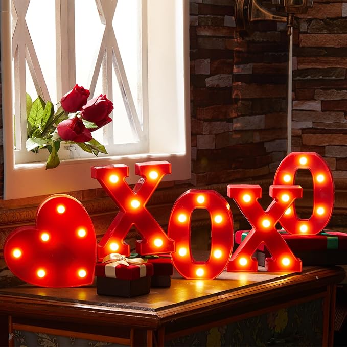 VIHOSE Valentine's Day LED Letter Lights Sign Table Decoration Light up Letters Battery Powered Letter for Home Bars Party Bedroom Tabletop Decoration Valentine's Gift VIHOSE