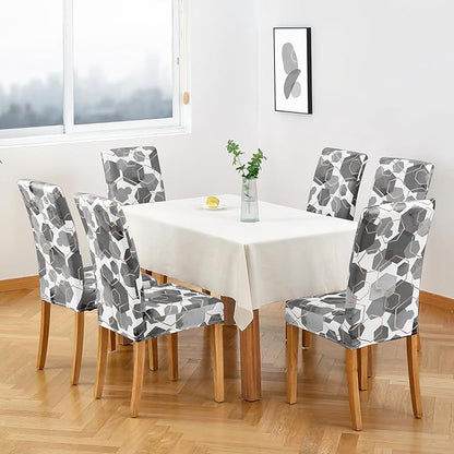 Gibelle Dining Room Chair Covers Set of 6, Soft Stretch Kitchen Chair Covers Slipcover Protector, Removable Washable Geometric Parson Chair Covers 6 Pack, Grey Gibelle