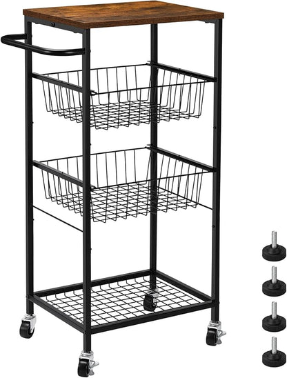 NORCEESAN Rolling Storage Cart 4 Tier Kitchen Cart on Wheels Metal Mobile Utility Cart with Storage Basket Shelf Bathroom Organizer Cart with Handle Pantry Trolley Cart with Tabletop for Home Office - LeafyLoom