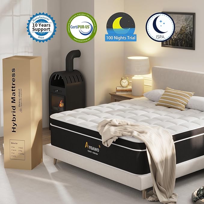 Firm California King Mattress in a Box, 12 Inch Cal King Hybrid Mattress with Memory Foam and Pocket Spring, Motion Isolation and Pressure Relief, California King Mattress Strong Edge Support - LeafyLoom