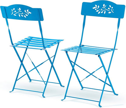 Alpine Corporation Indoor/Outdoor 3-Piece Bistro Set Folding Table and Chairs Patio Seating, Blue - LeafyLoom