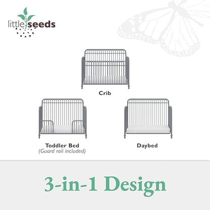 Little Seeds Ivy 3-in-1 Convertible Metal Crib, Dove Gray - LeafyLoom