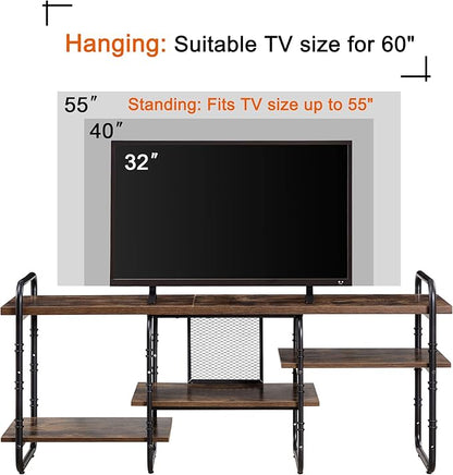 VECELO, Entertainment Center/Media Console Table with Adjustable Storage Shelves for Living Room/Bedroom, 55 inch TV Stand, Rustic Brown - LeafyLoom