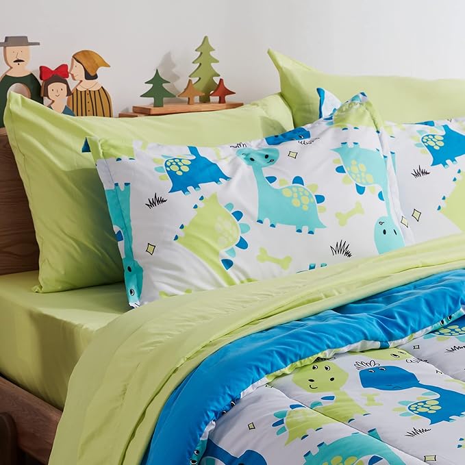 SLEEP ZONE Kids Bedding Twin Comforter Set - Cute Printed for Boys, Girls, Teens, Super Soft, Fade Resistant, Cute Dino, Twin - LeafyLoom